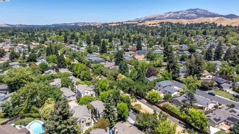 a view of a city with a mountain in the background