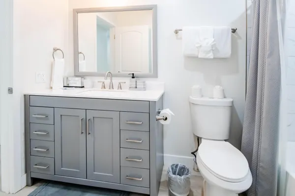 a bathroom with a toilet a sink and mirror
