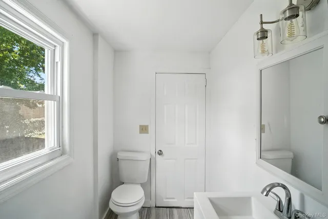 a bathroom with a toilet a sink and a window