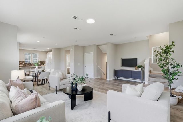 a living room with furniture potted plant and a flat screen tv