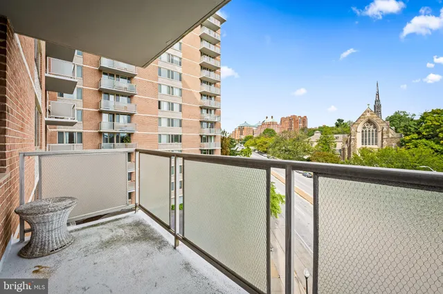 a view of a balcony with an outdoor space