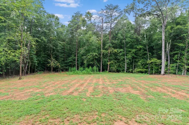 a view of a field with trees in front of it