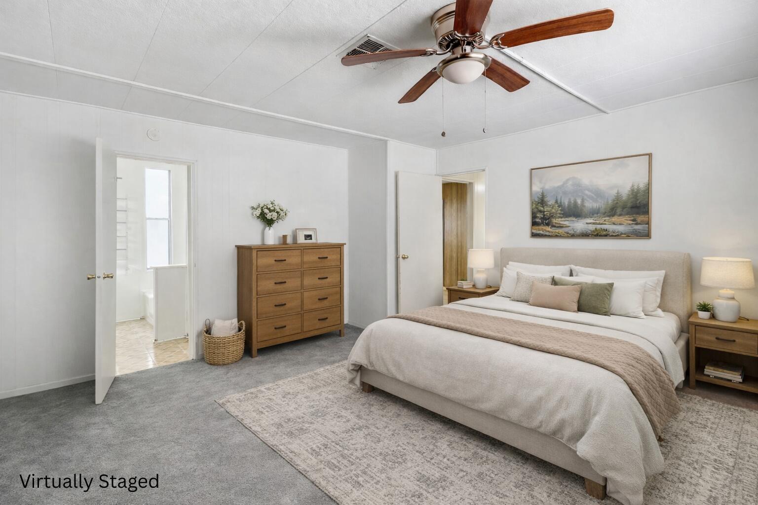 155 Steelhead Circle Lewiston, CA 96052 - Photo 20 of 53 a bedroom with a bed a chandelier and a painting on the wall
