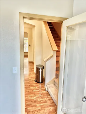 a view of a bathroom with a door