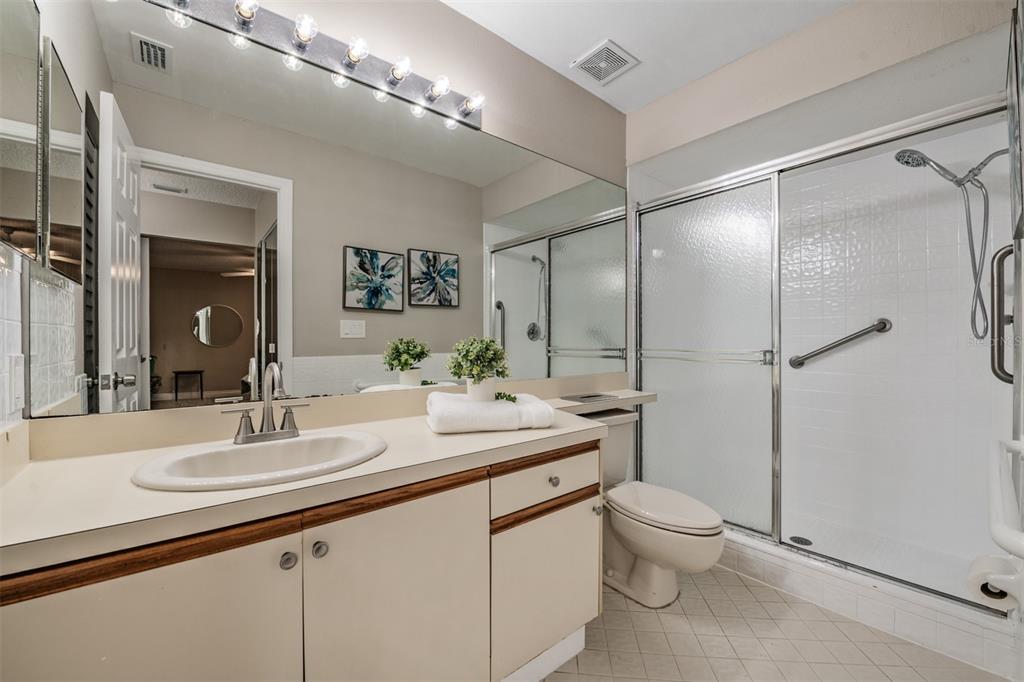 1801 East Lake Road South, Unit 6D Palm Harbor, FL 34685 - Photo 13 of 24 a bathroom with a sink a toilet and shower