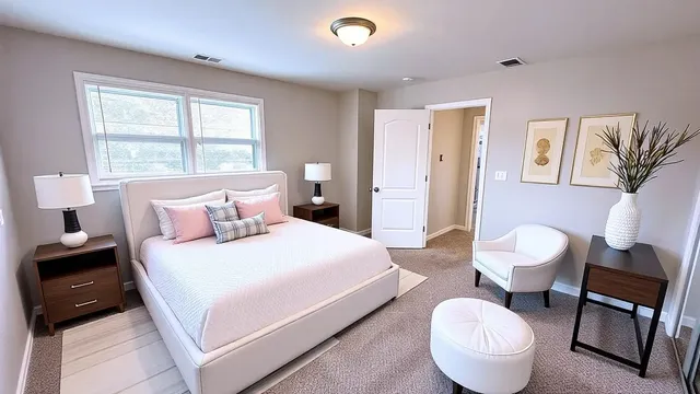 a bedroom with a bed and a chair