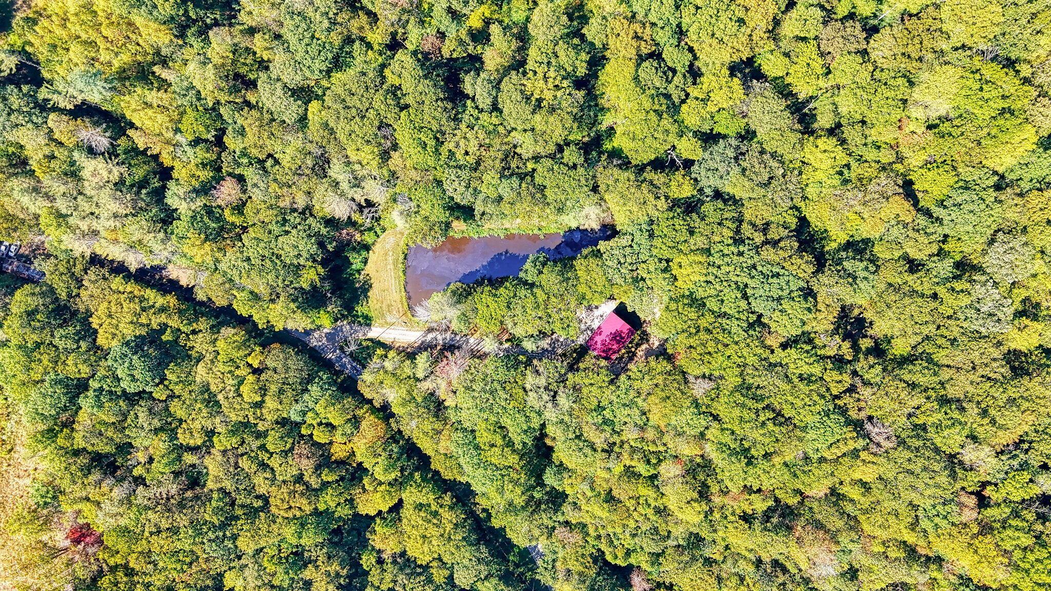 26501 Sowers Road McArthur, OH 45651 - Photo 31 of 64 aerial view of cabin, pond, acreage