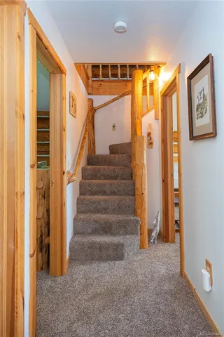 a garage with a car parked