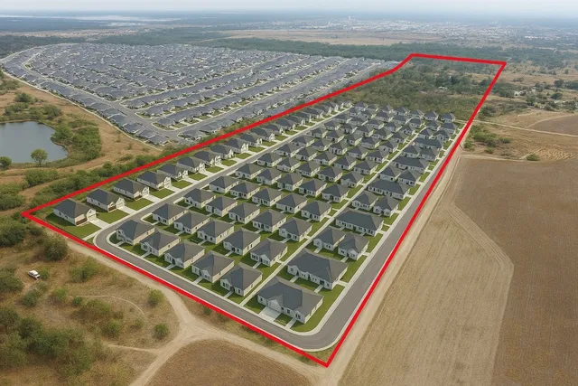 an aerial view of multiple house