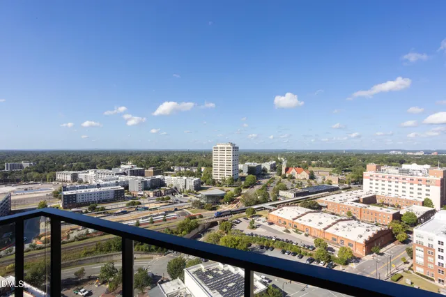 a view of a city from a balcony