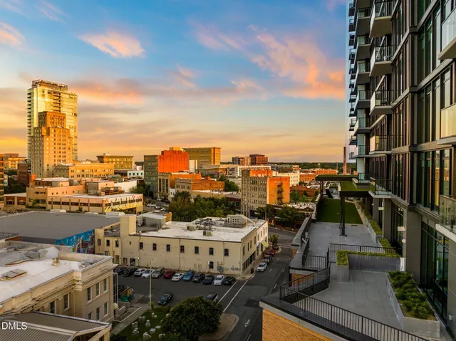 a city view with tall buildings