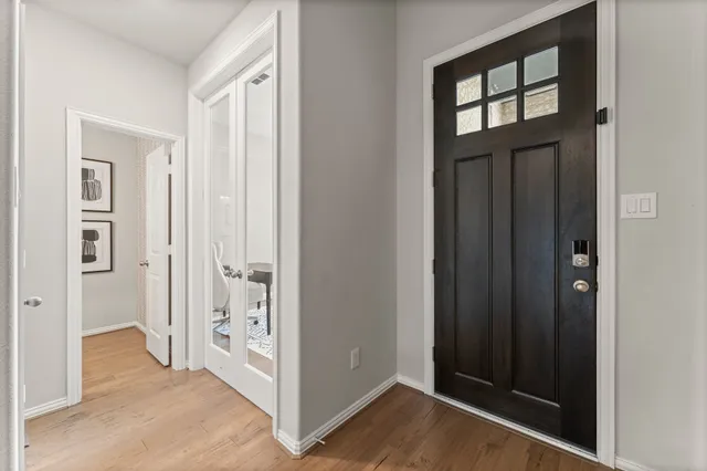 wooden floor and windows in a room