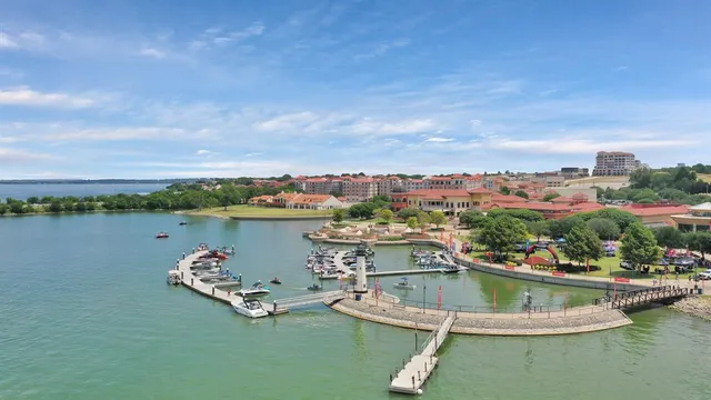a view of a lake with a nearby beach