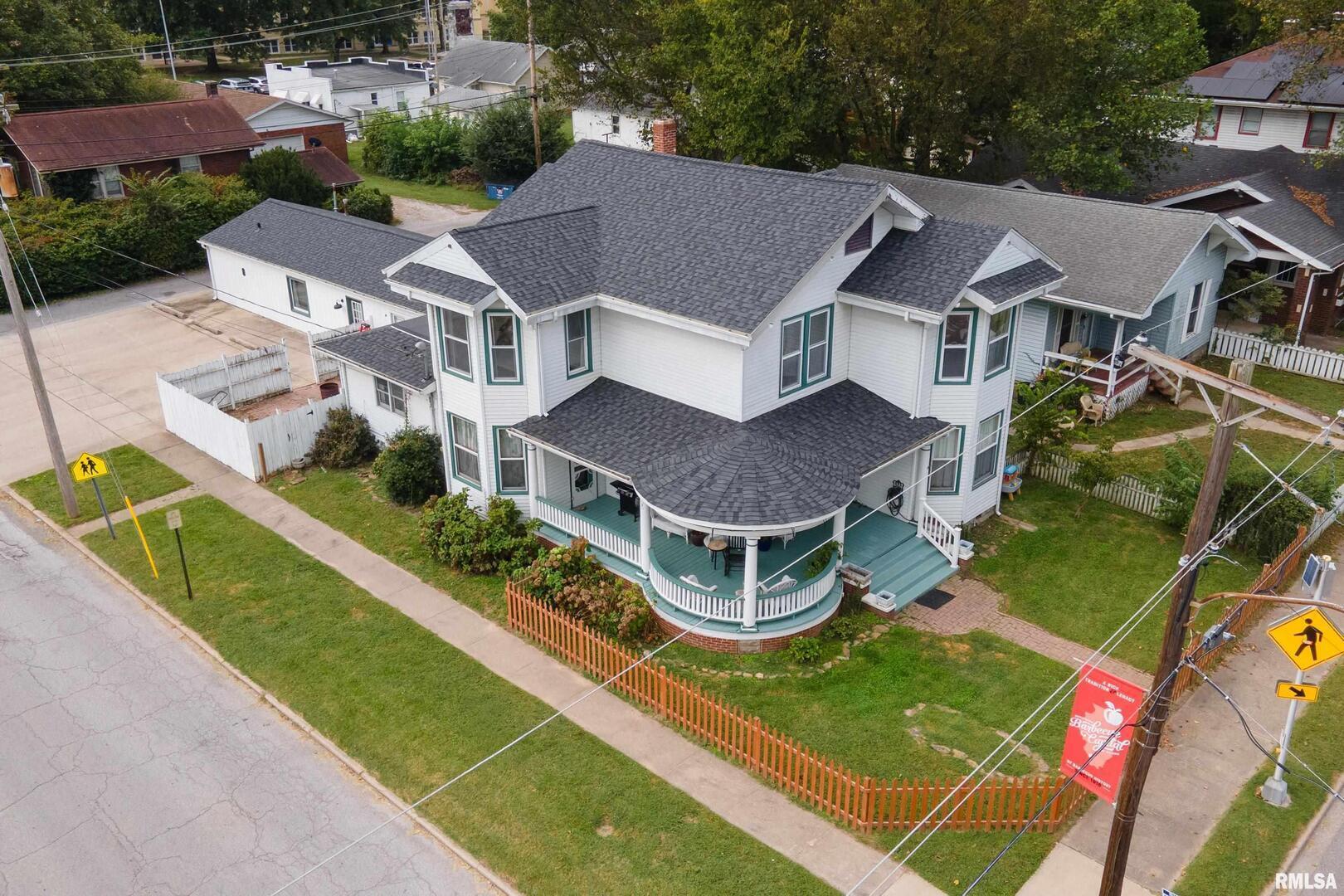 an aerial view of a house