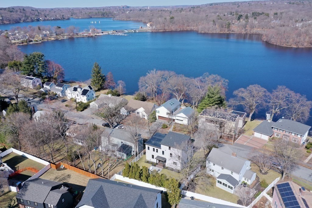 46 Beverly Road Arlington, MA 02474 - Photo 42 of 42 an aerial view of a house with a yard and lake view