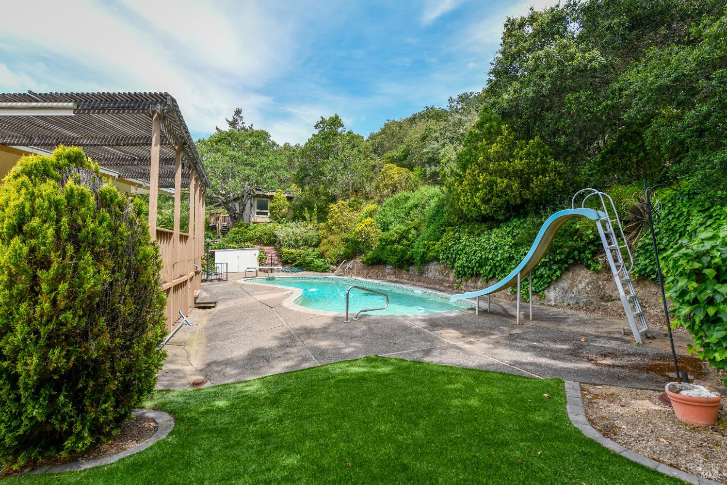 22 Monez Boulevard Napa, CA 94559 - Photo 22 of 30 a view of a backyard with plants and a slide