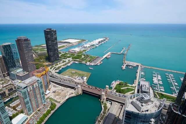 a city view with tall buildings