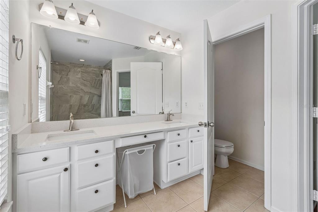 26527 Castleview Way Wesley Chapel, FL 33544 - Photo 24 of 45 a spacious bathroom with a granite countertop sink mirror and toilet