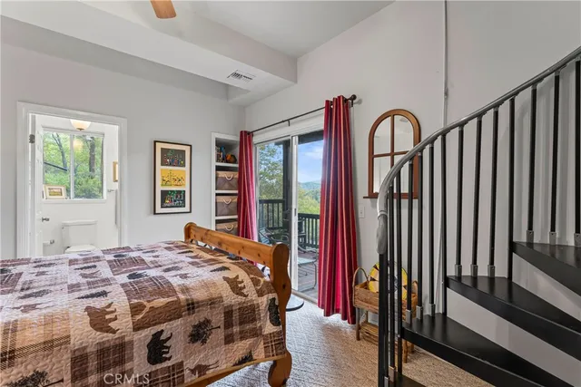 a big room with large trees