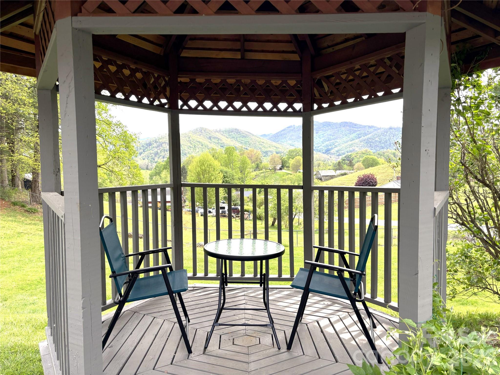 342 Mountain View Road Burnsville, NC 28714 - Photo 44 of 46 a view of a chairs and table in patio with a small yard