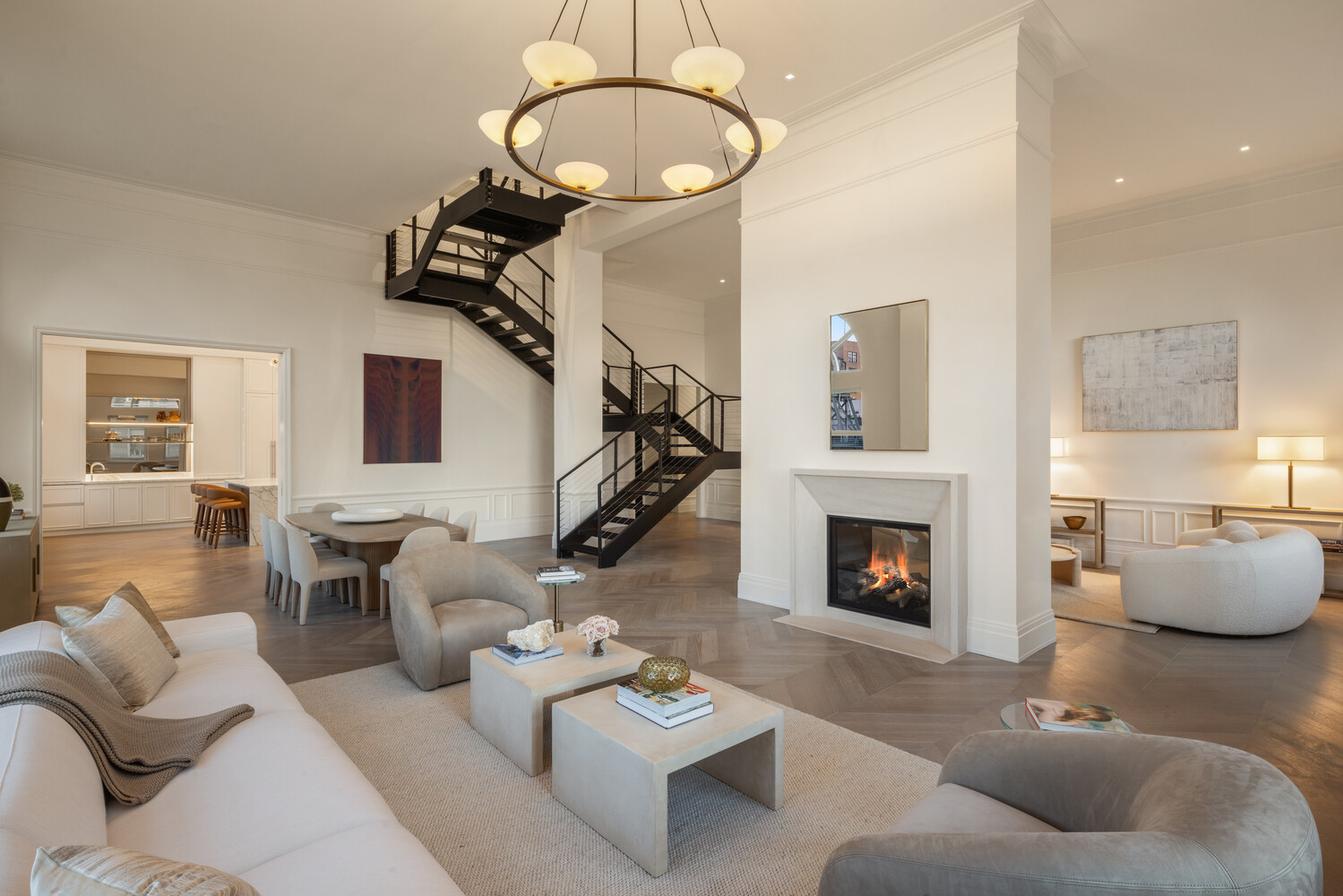 108 Leonard Street, Unit PHW Manhattan, NY 10013 - Photo 2 of 33 a living room with furniture and a fireplace