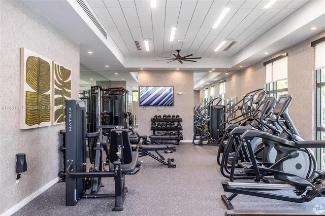 a view of a room with gym equipment