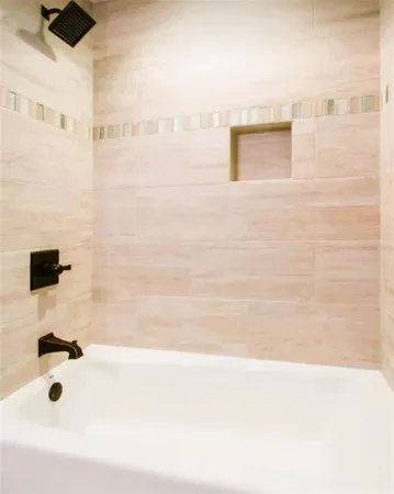 a bathroom with a bathtub