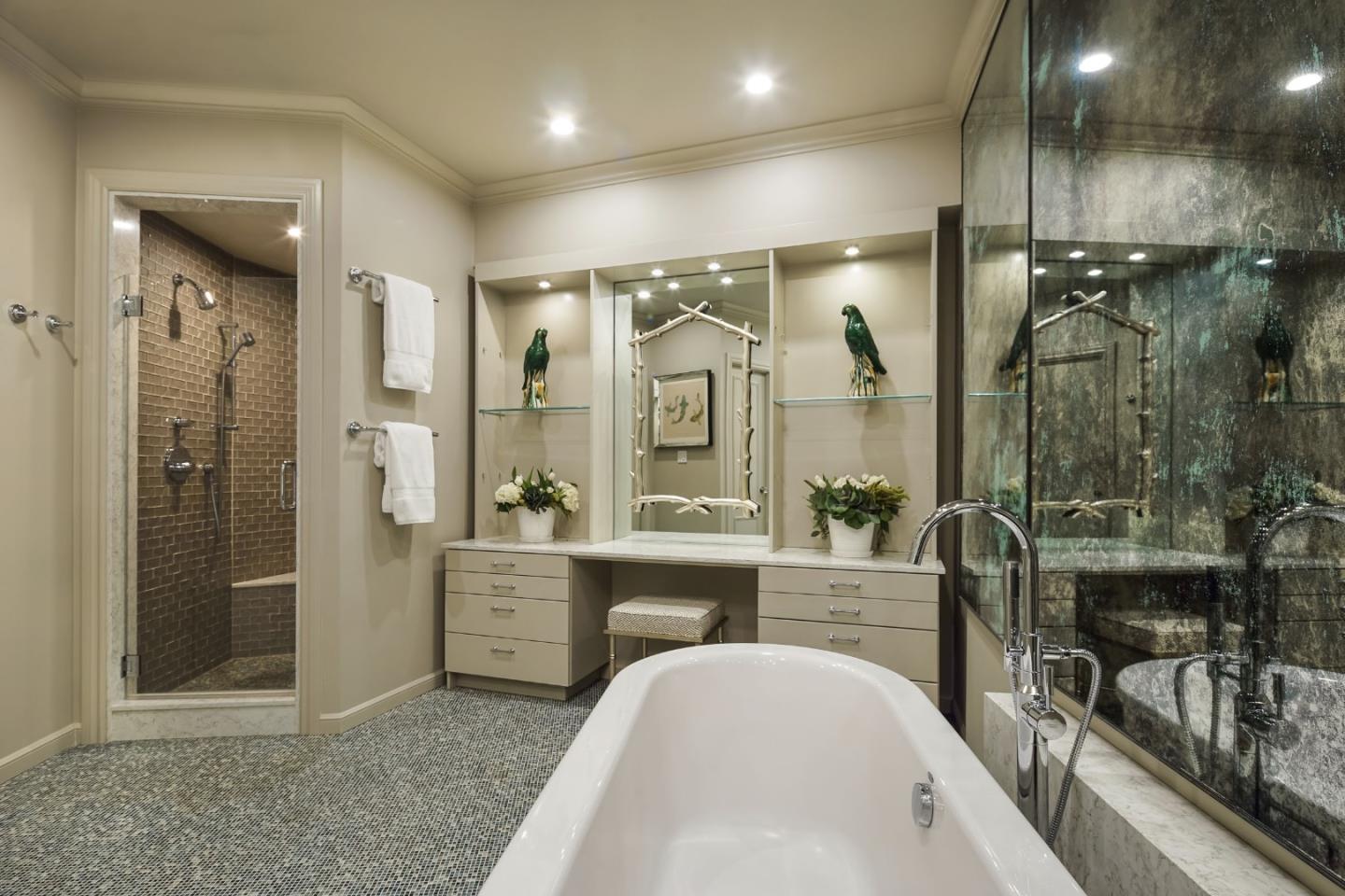 835 La Honda Road Woodside, CA 94062 - Photo 9 of 30 a bathroom with a tub and shower