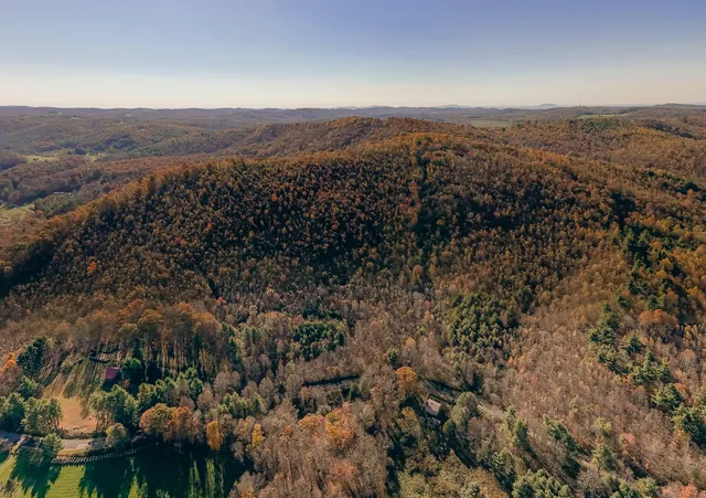 a view of a mountain in the distance in a field