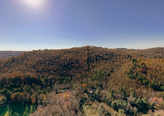 a view of a mountain in the distance in a field