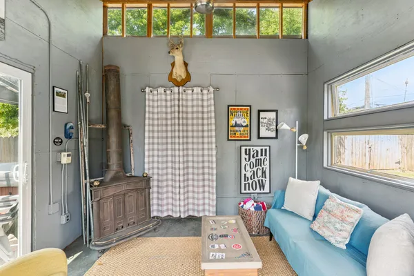 a view of bath room with a small yard