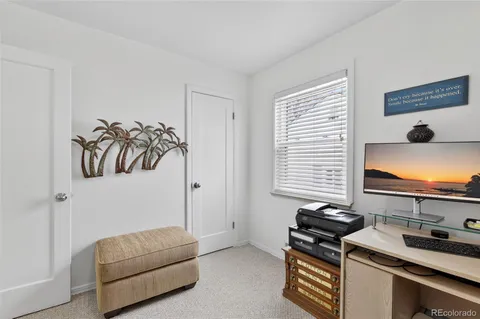 a view of a backyard with large trees