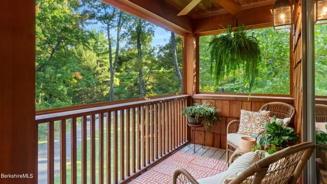 a view of a chair in wooden deck