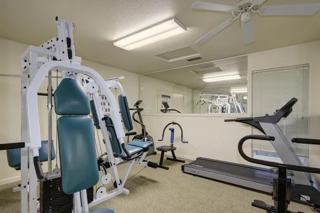 a view of a room with gym equipment
