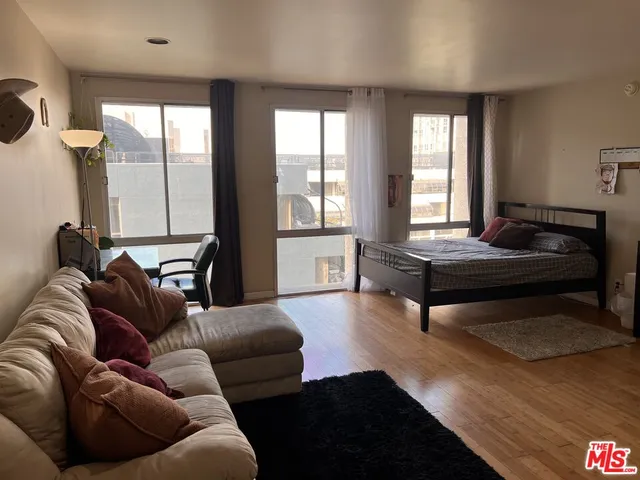 a living room with furniture and a rug