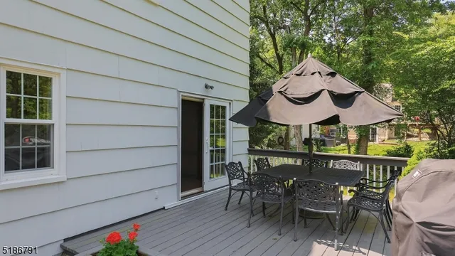 an outdoor space with furniture