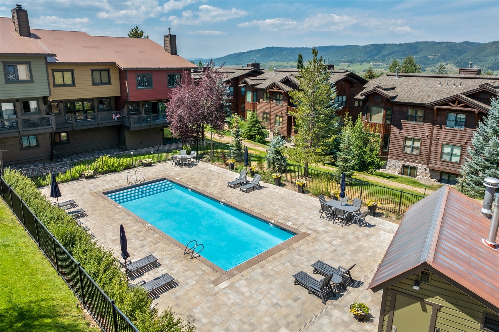 2650 Medicine Springs Road, Unit 11 Steamboat Springs, CO 80487 - Photo 34 of 40 an aerial view of a house with swimming pool patio and outdoor seating