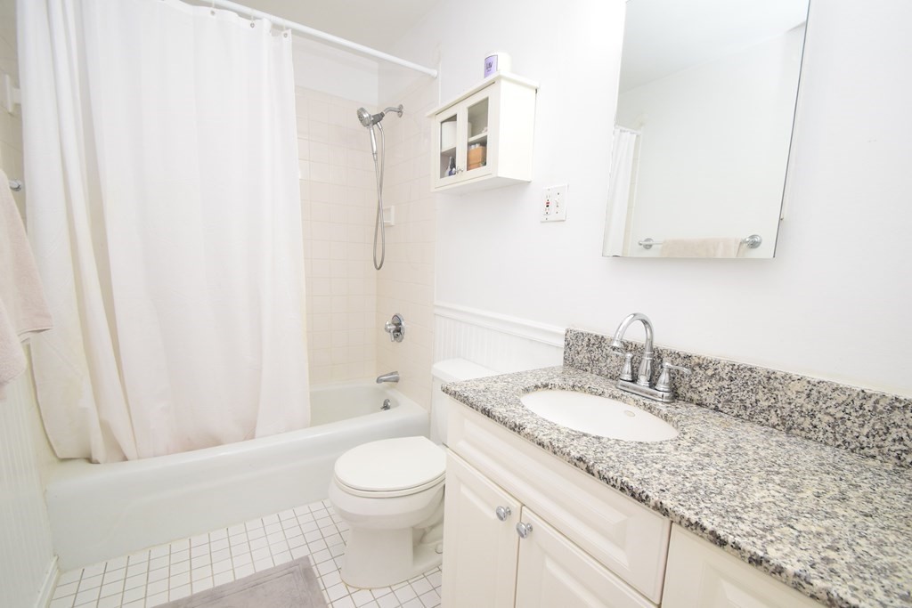 20 Concord Square, Unit 2 Boston, MA 02118 - Photo 15 of 16 a bathroom with a granite countertop sink a toilet and a mirror