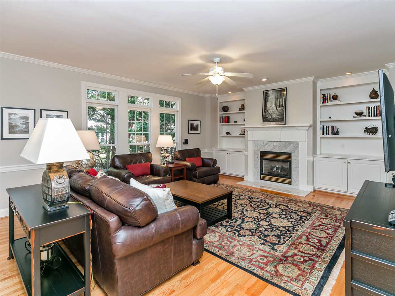 Built-in Bookcases and Gas Fireplace in the Family Room Den/Family/Great Room