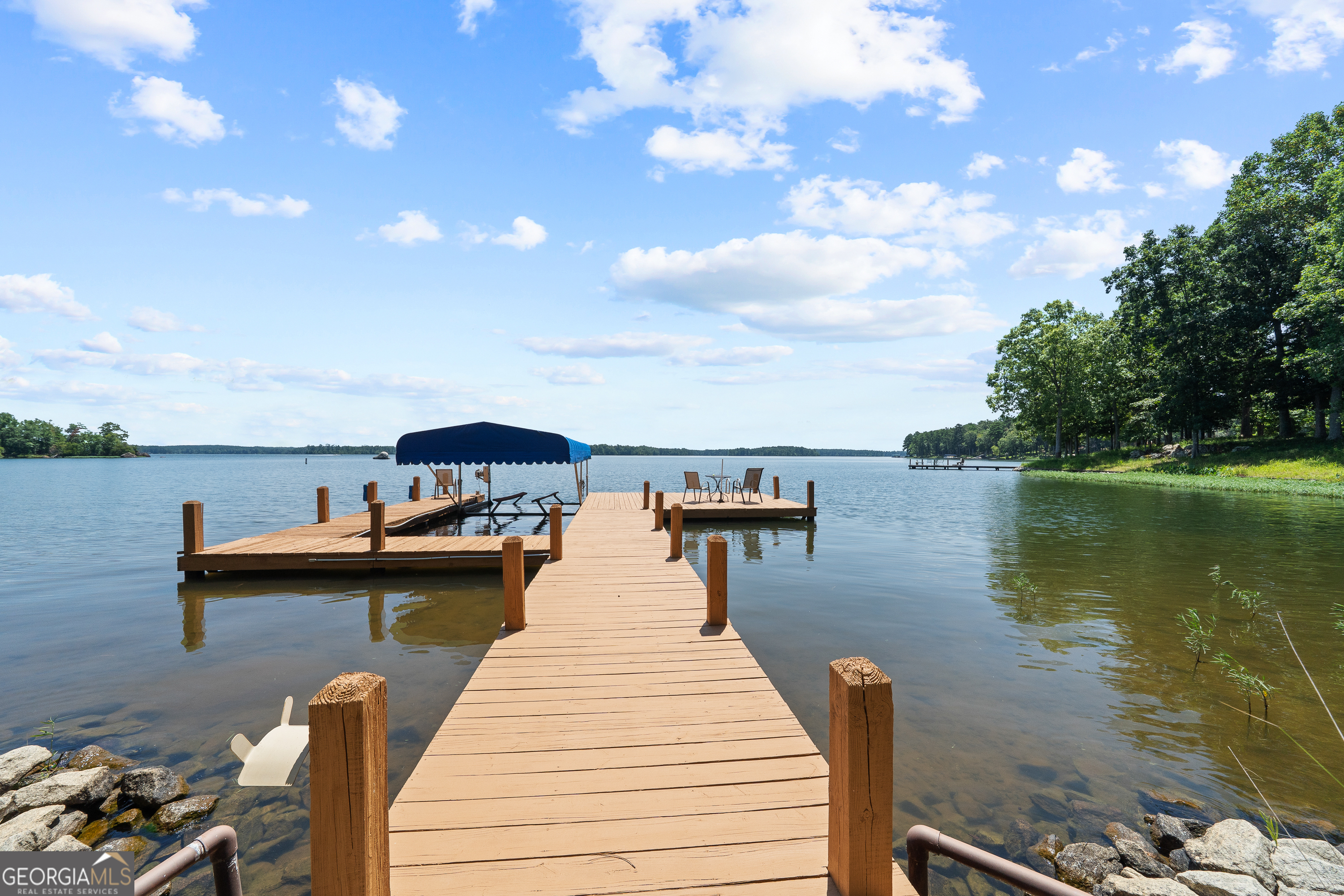 264 Winding River Road Eatonton, GA 31024 - Photo 64 of 72 a lake view with boat and palm trees