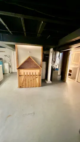 a view of a garage with car parked