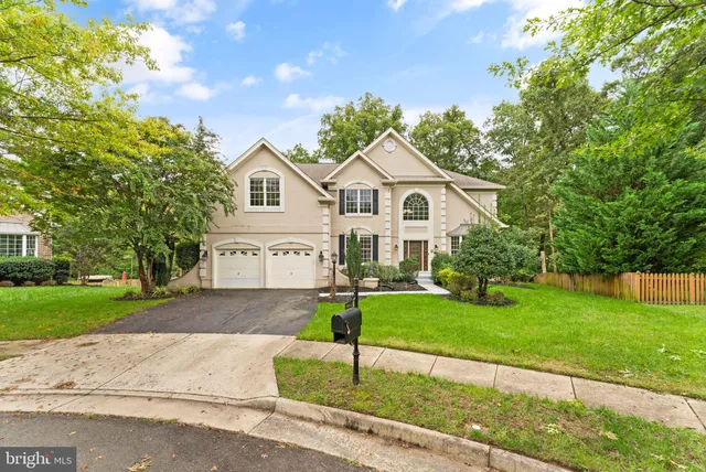 a view of a yard in front of a house with plants and large tree