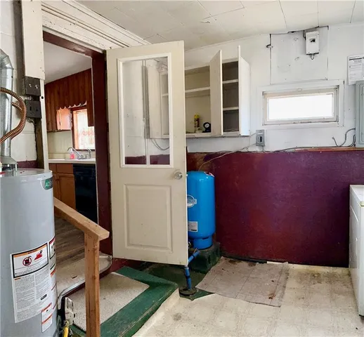 a view of cabinets and window