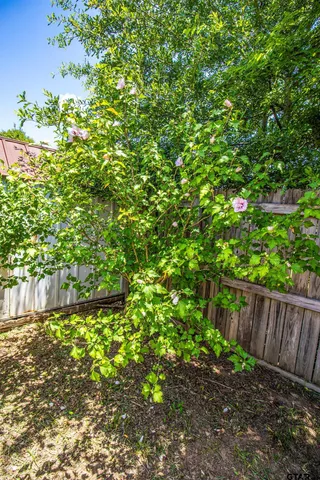 a backyard of a house with lots of green space and wooden fence