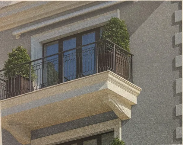 a view of balcony with wooden floor