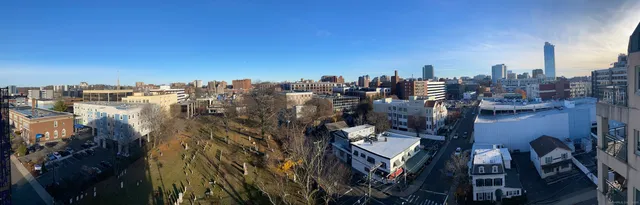 a city view with tall buildings