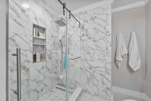 a bathroom with a shower