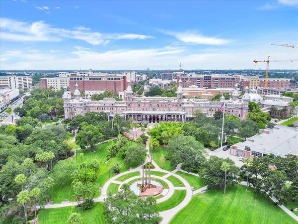 a view of a city with tall buildings