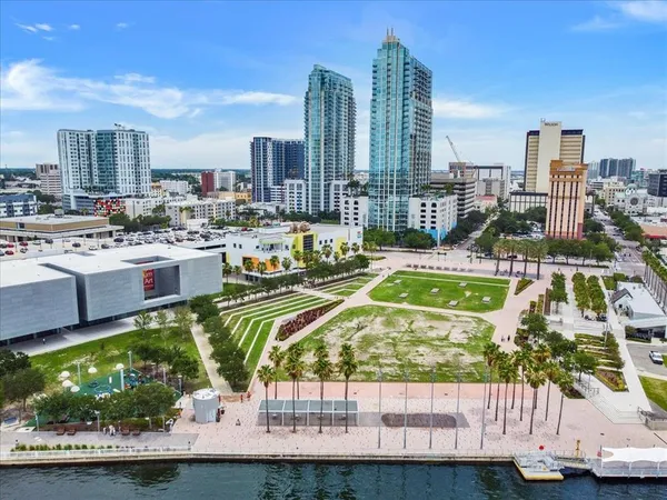 a view of a city with tall buildings