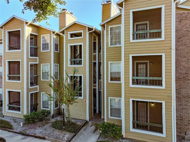 a front view of a multi story building